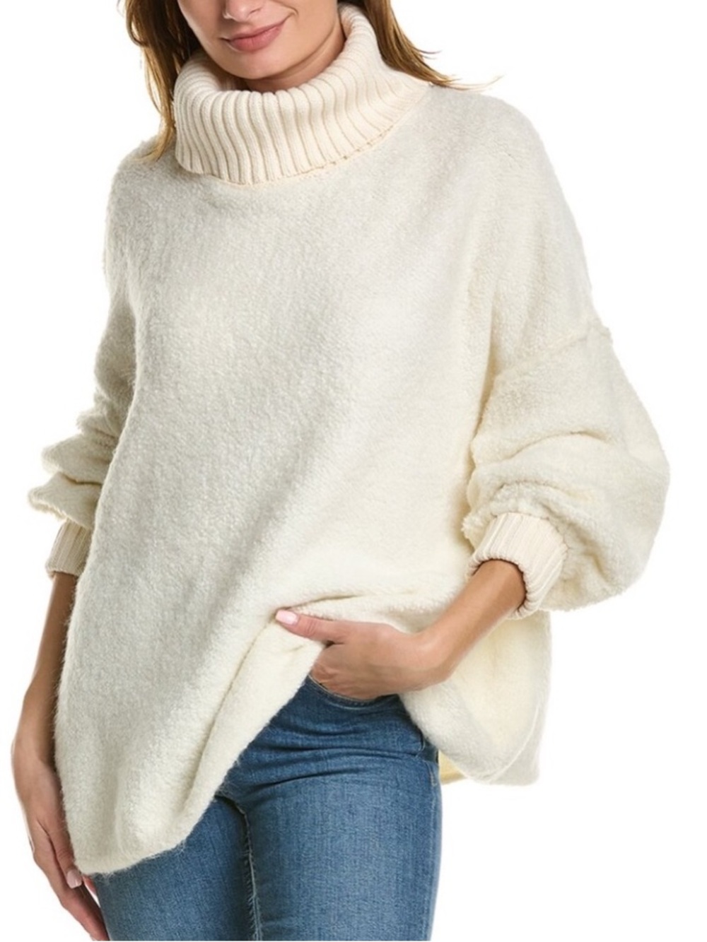 Free People Milo Cowl Cozy Cream Turtleneck Women's Sweater Size Large